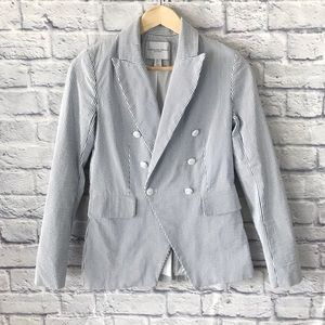 Carolina Belle Montreal Blue & White Striped Blazer Womens Size XS Jacket GUC